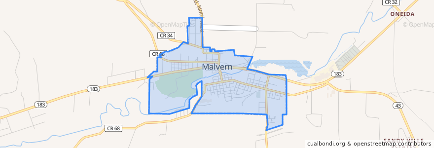 Mapa de ubicacion de Malvern.