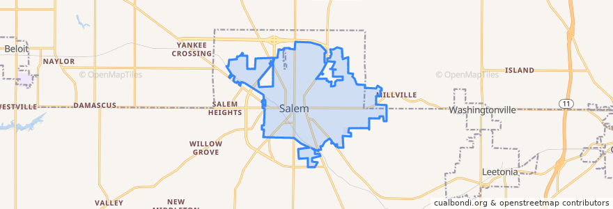 Mapa de ubicacion de Salem.