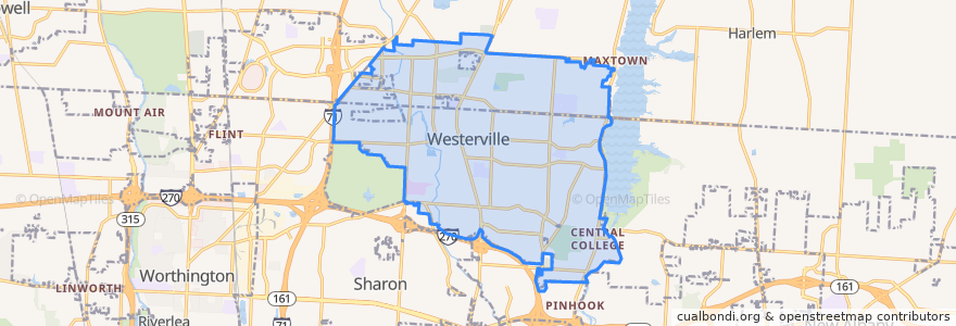 Mapa de ubicacion de Westerville.
