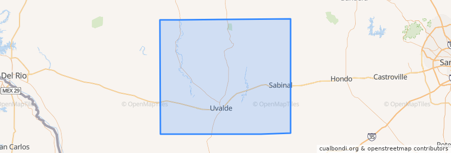 Mapa de ubicacion de Uvalde County.