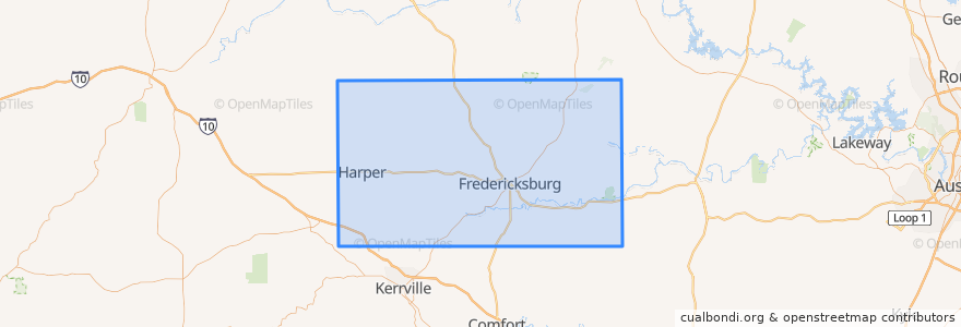Mapa de ubicacion de Gillespie County.