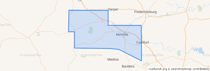 Mapa de ubicacion de Kerr County.