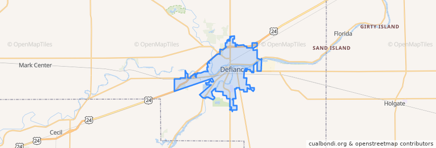 Mapa de ubicacion de Defiance.