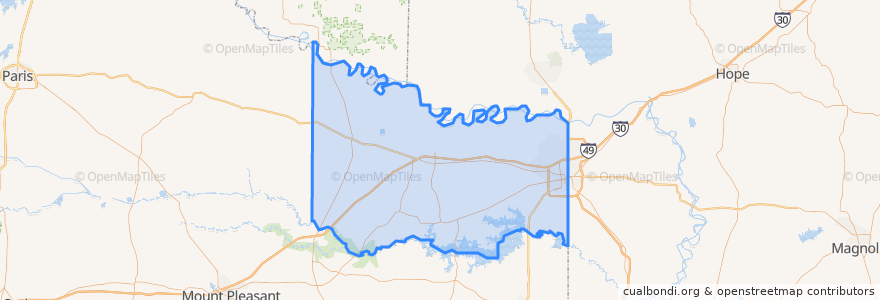 Mapa de ubicacion de Bowie County.