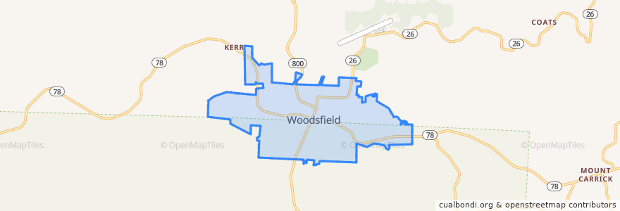 Mapa de ubicacion de Woodsfield.