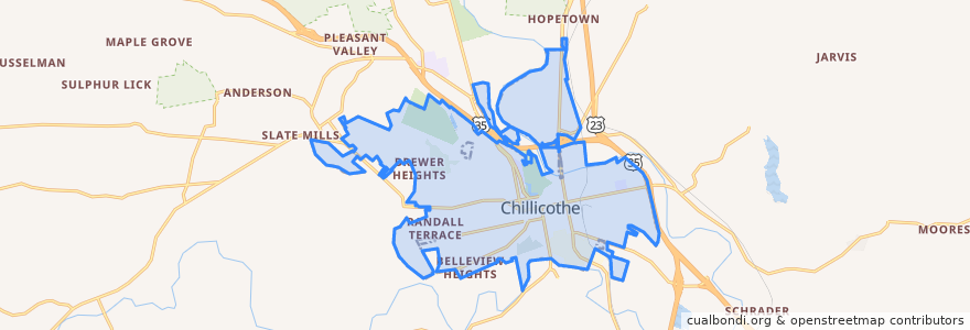 Mapa de ubicacion de Chillicothe.