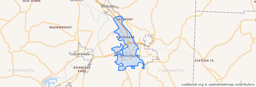 Mapa de ubicacion de Uhrichsville.