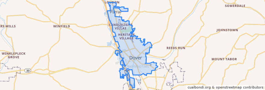 Mapa de ubicacion de Dover.