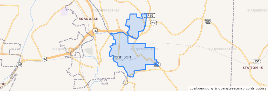 Mapa de ubicacion de Dennison.