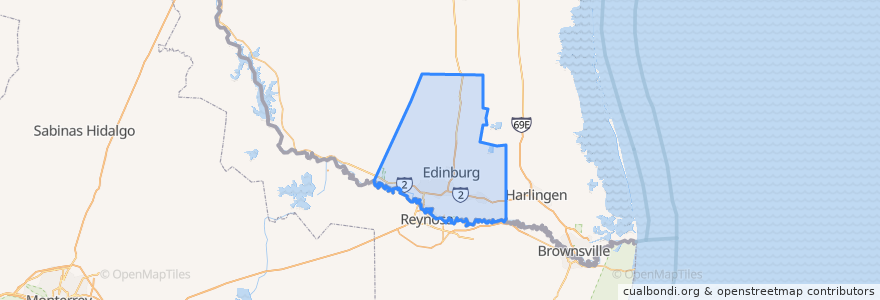Mapa de ubicacion de Hidalgo County.