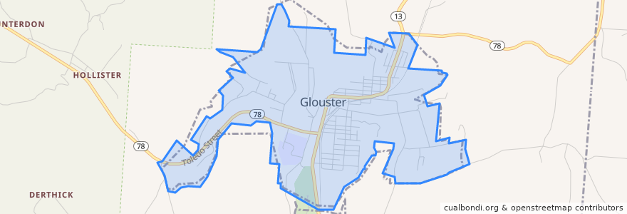 Mapa de ubicacion de Glouster.