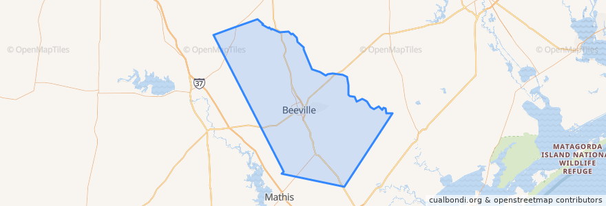 Mapa de ubicacion de Bee County.