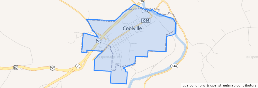 Mapa de ubicacion de Coolville.