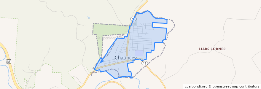 Mapa de ubicacion de Chauncey.