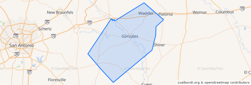 Mapa de ubicacion de Gonzales County.