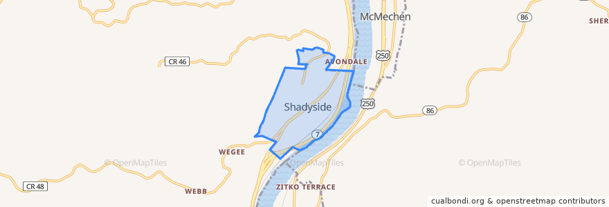 Mapa de ubicacion de Shadyside.