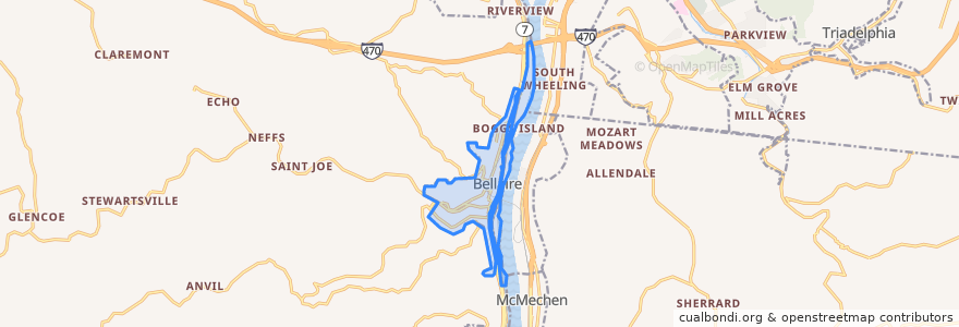 Mapa de ubicacion de Bellaire.