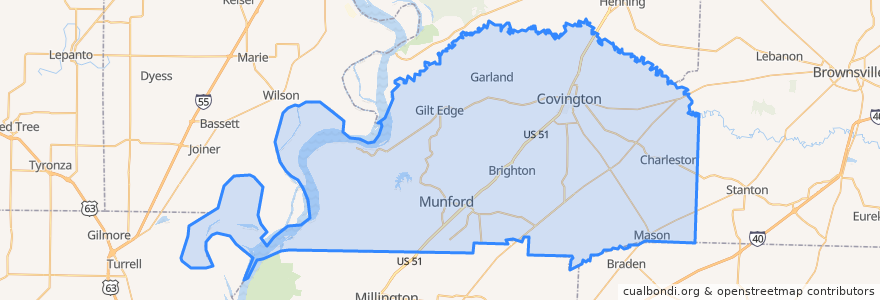 Mapa de ubicacion de Tipton County.