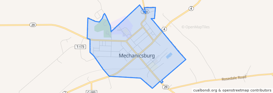 Mapa de ubicacion de Mechanicsburg.