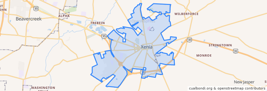 Mapa de ubicacion de Xenia.