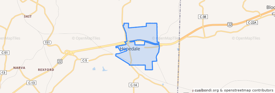 Mapa de ubicacion de Hopedale.