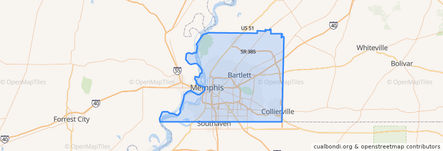 Mapa de ubicacion de Shelby County.