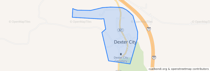 Mapa de ubicacion de Dexter City.
