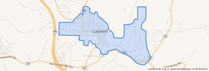 Mapa de ubicacion de Caldwell.