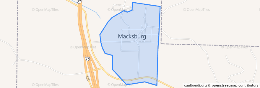 Mapa de ubicacion de Macksburg.