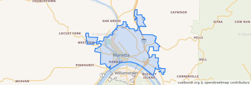 Mapa de ubicacion de Marietta.