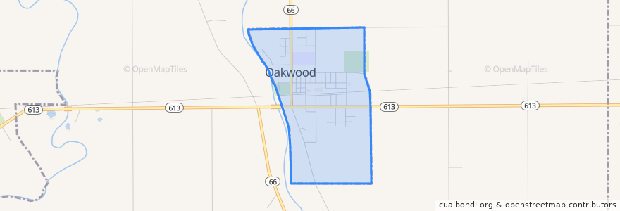 Mapa de ubicacion de Oakwood.