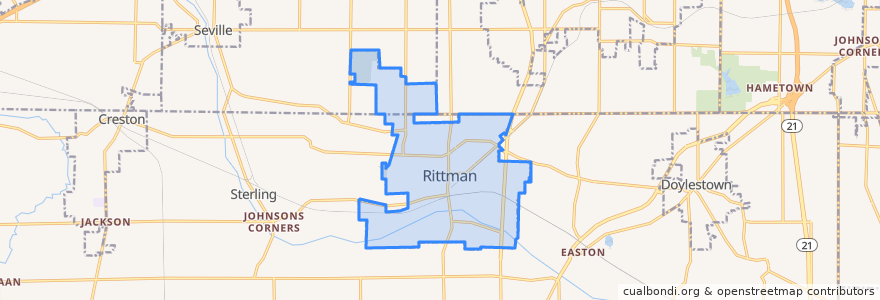 Mapa de ubicacion de Rittman.