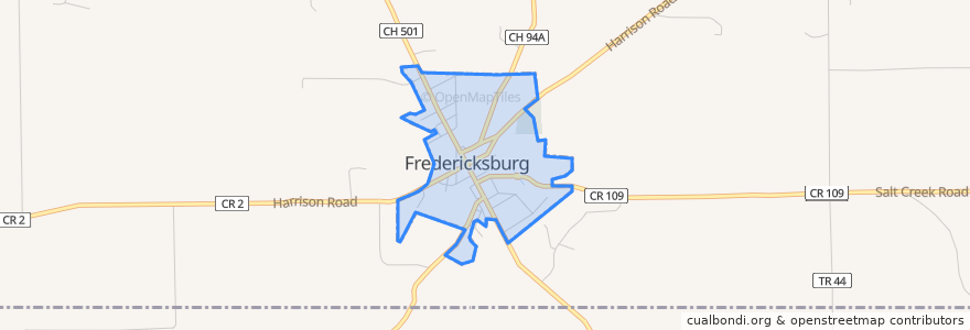 Mapa de ubicacion de Fredericksburg.