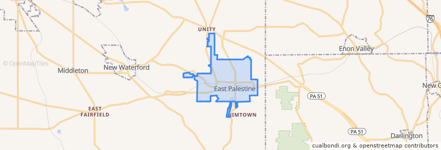 Mapa de ubicacion de East Palestine.