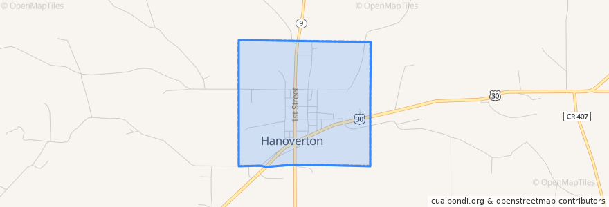 Mapa de ubicacion de Hanoverton.