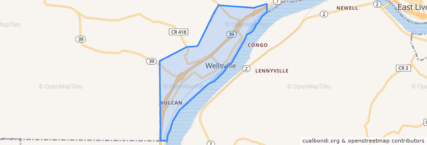 Mapa de ubicacion de Wellsville.