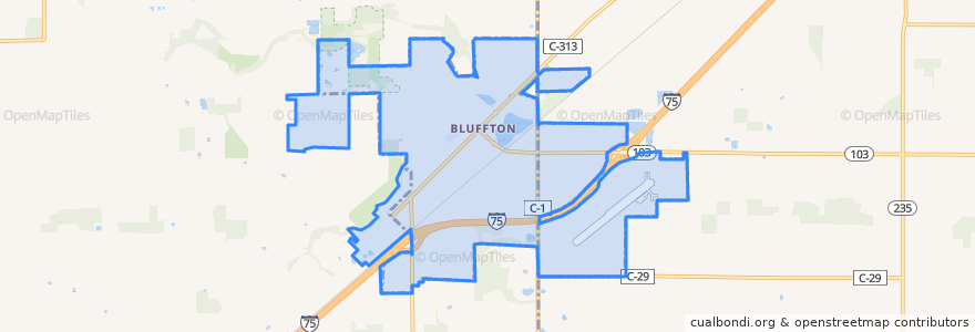 Mapa de ubicacion de Bluffton.