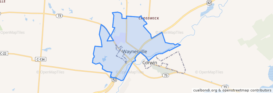 Mapa de ubicacion de Waynesville.
