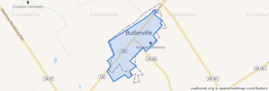 Mapa de ubicacion de Butlerville.