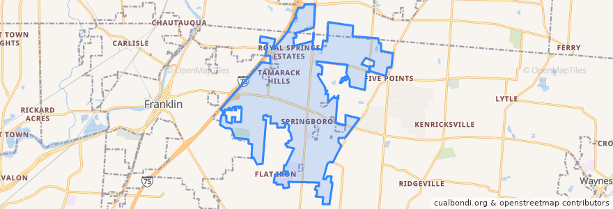 Mapa de ubicacion de Springboro.