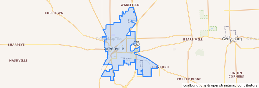 Mapa de ubicacion de Greenville.