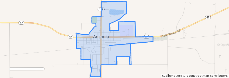 Mapa de ubicacion de Ansonia.