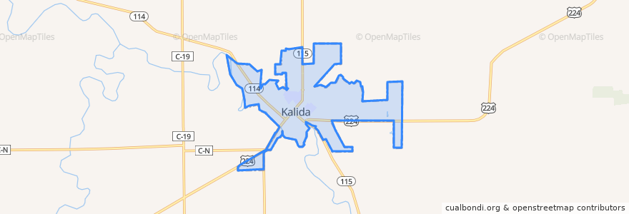 Mapa de ubicacion de Kalida.