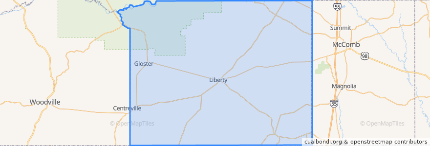 Mapa de ubicacion de Amite County.