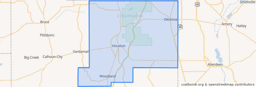 Mapa de ubicacion de Chickasaw County.