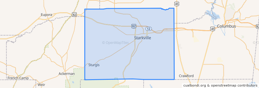 Mapa de ubicacion de Oktibbeha County.