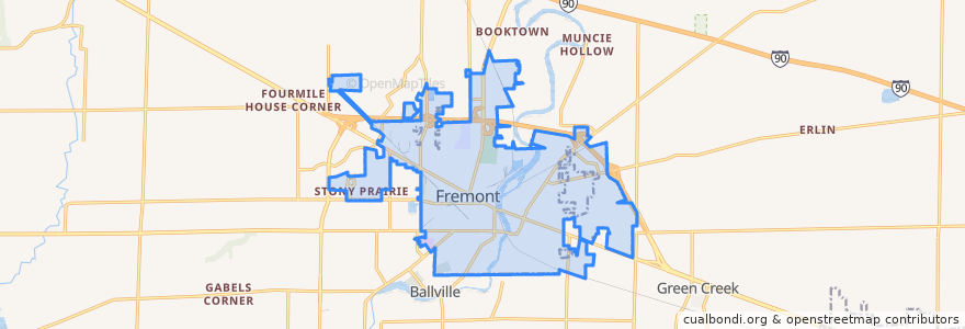 Mapa de ubicacion de Fremont.