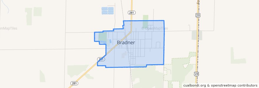 Mapa de ubicacion de Bradner.