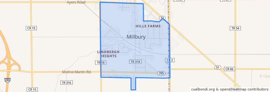 Mapa de ubicacion de Millbury.
