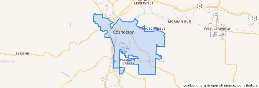 Mapa de ubicacion de Coshocton.